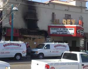 Rockefeller's restoring the fire damage to the El Rey Theatre